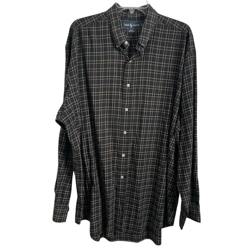 Vtg Ralph Lauren Mens Blake Button Down XL 100% Cotton Yellow Black Plaid